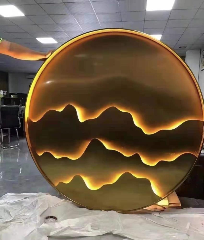 轻奢不锈钢屏风玄关线条隔断客厅雕花镂空酒店大堂装饰高端个性