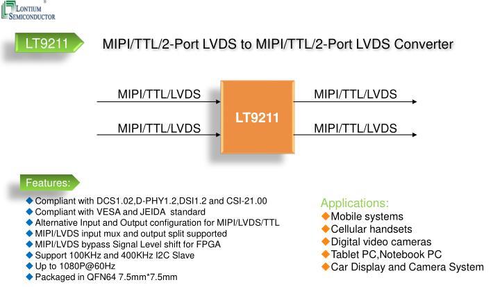 LT9211转换器可以在LVDS和TTL之间进行相互转换