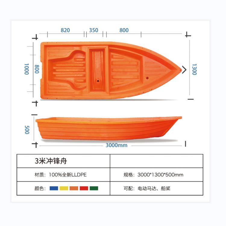 四川泸州3米塑料渔船冲锋舟可加马达多尺寸重庆厂家供货