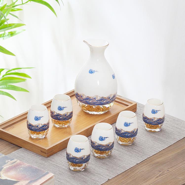 陶瓷金箔水晶玻璃白酒酒具套裝深圳工廠現(xiàn)貨直銷